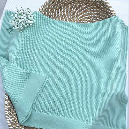 Plain 100% Cotton Knit Personalised Baby Blanket Mint Green