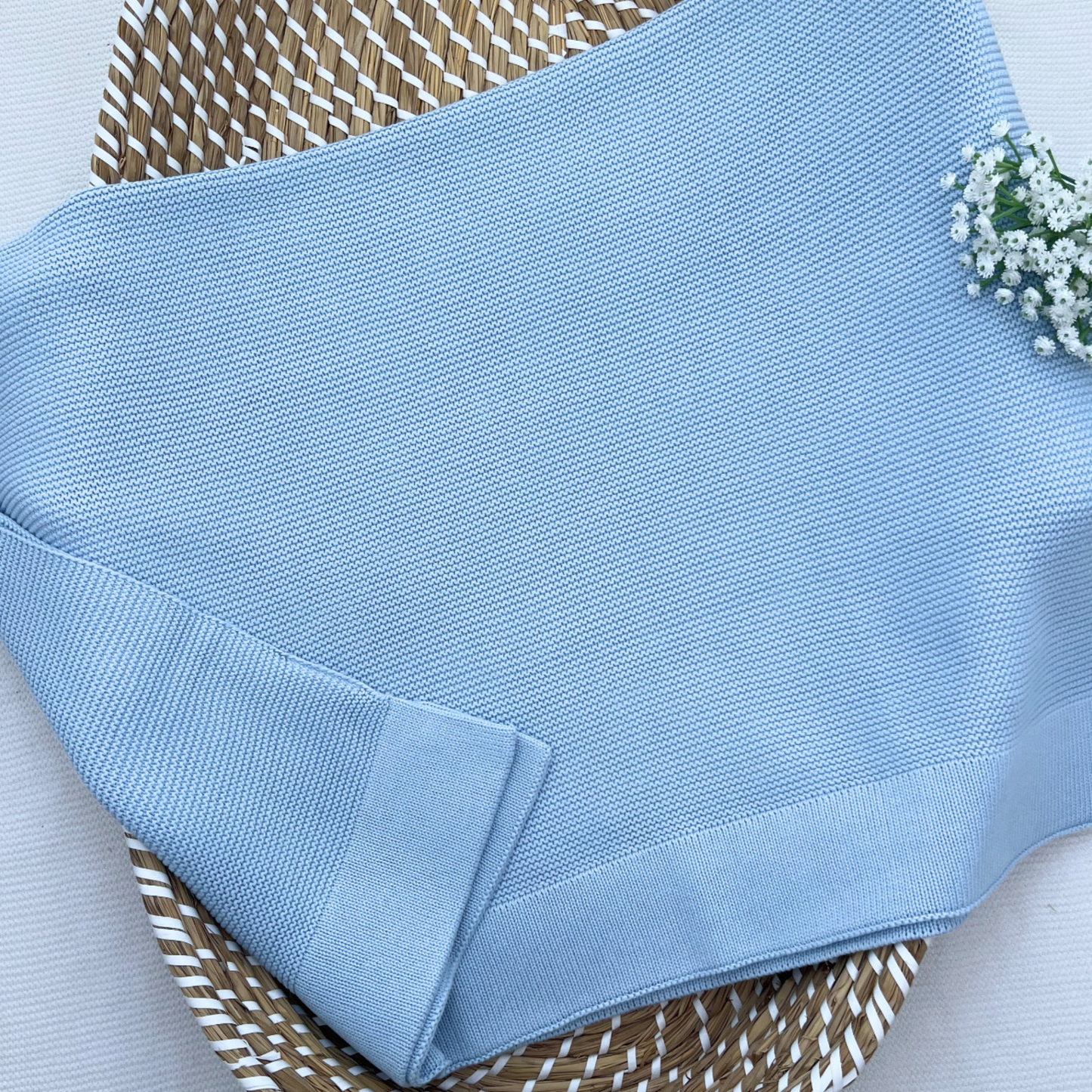 Plain 100% Cotton Knit Personalised Baby Blanket Baby Blue