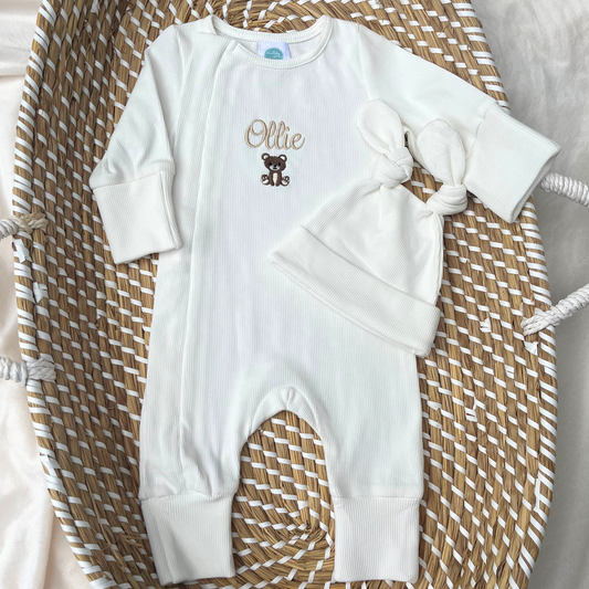 Baby Boys 2 piece Grow & Hat White