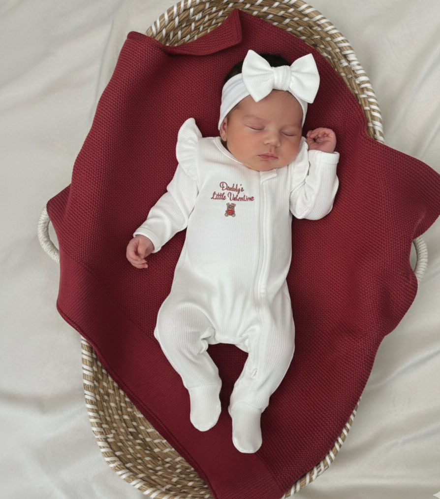 Baby Girls Valentines Grow & Headband Set White