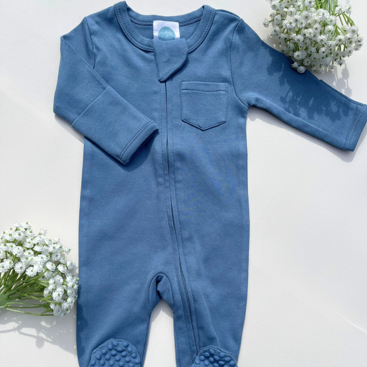 Soft Blue Cotton Baby Grow