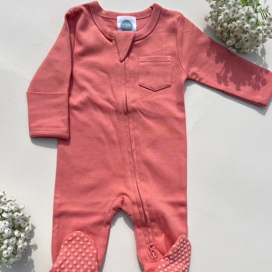 Soft Coral Cotton Baby Grow