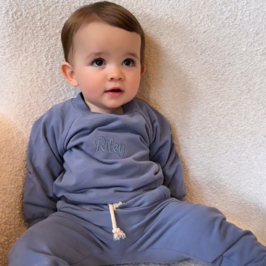 Organic Cotton Stretch Tracksuit Dusty Blue