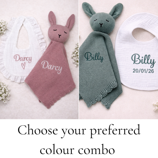 Personalised Bib & Teddy Comforter