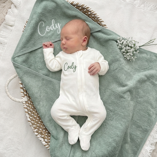 Personalised Organic Cotton Babygrow & Towel Duo