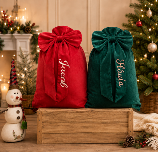 **€10 PRE ORDER** Personalised Bow Velvet Santa Sacks
