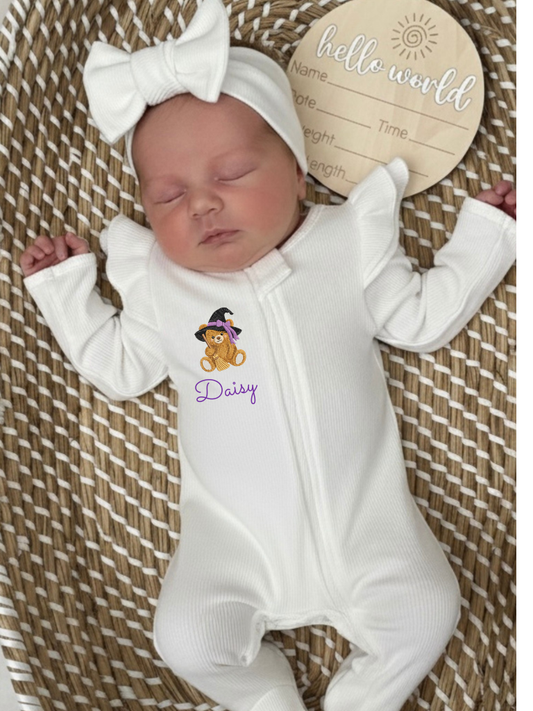Baby Girls Halloween Frill Shoulder Grow & Headband Set (Available in 2 colours)