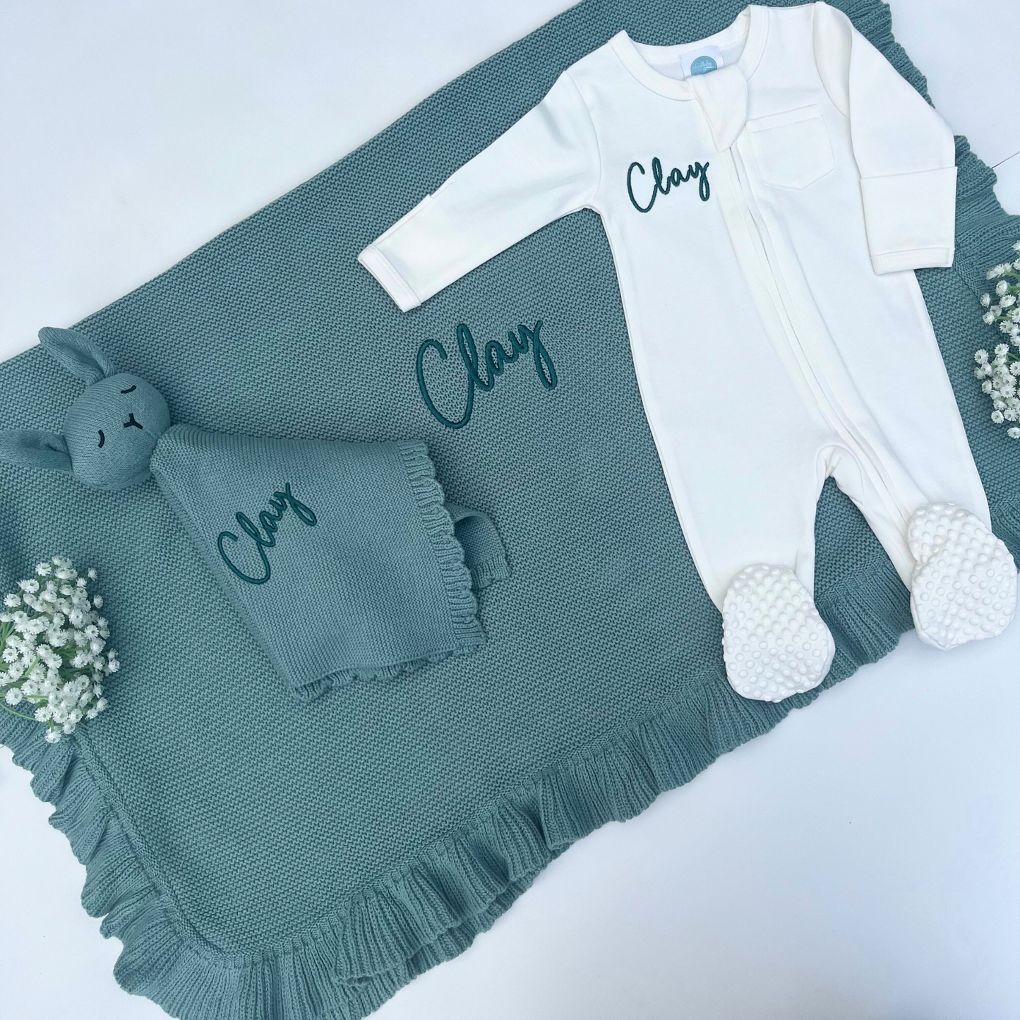 3 Piece Frill Edge Meadow Baby Gift Set Bundle