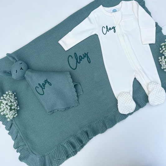 3 Piece Frill Edge Meadow Baby Gift Set Bundle