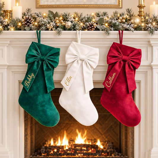Personalised Bow Velvet Christmas Stockings