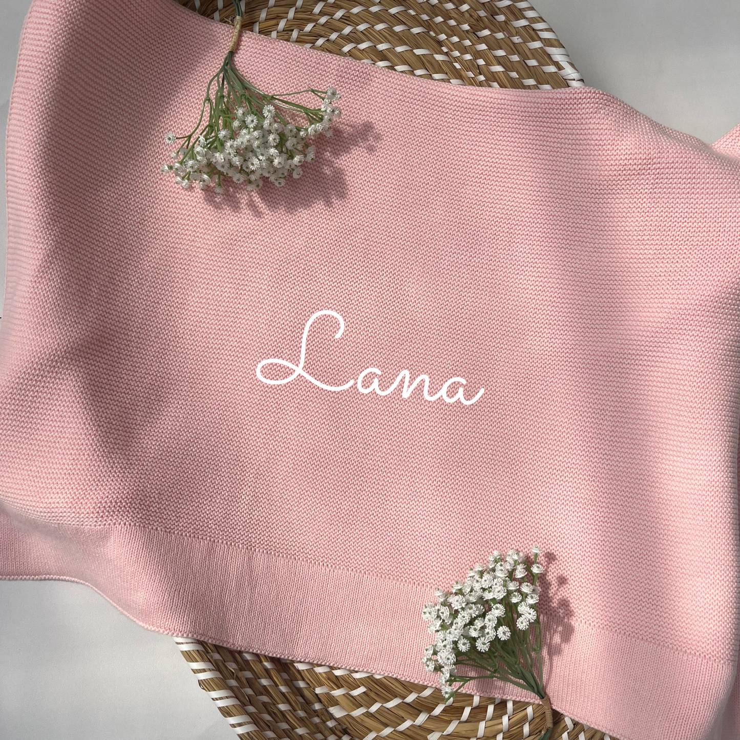 Plain 100% Cotton Knit Personalised Baby Blanket Peony