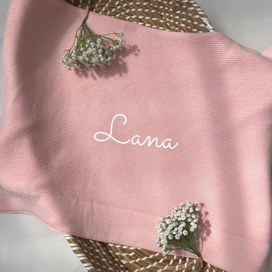 Plain 100% Cotton Knit Personalised Baby Blanket Peony