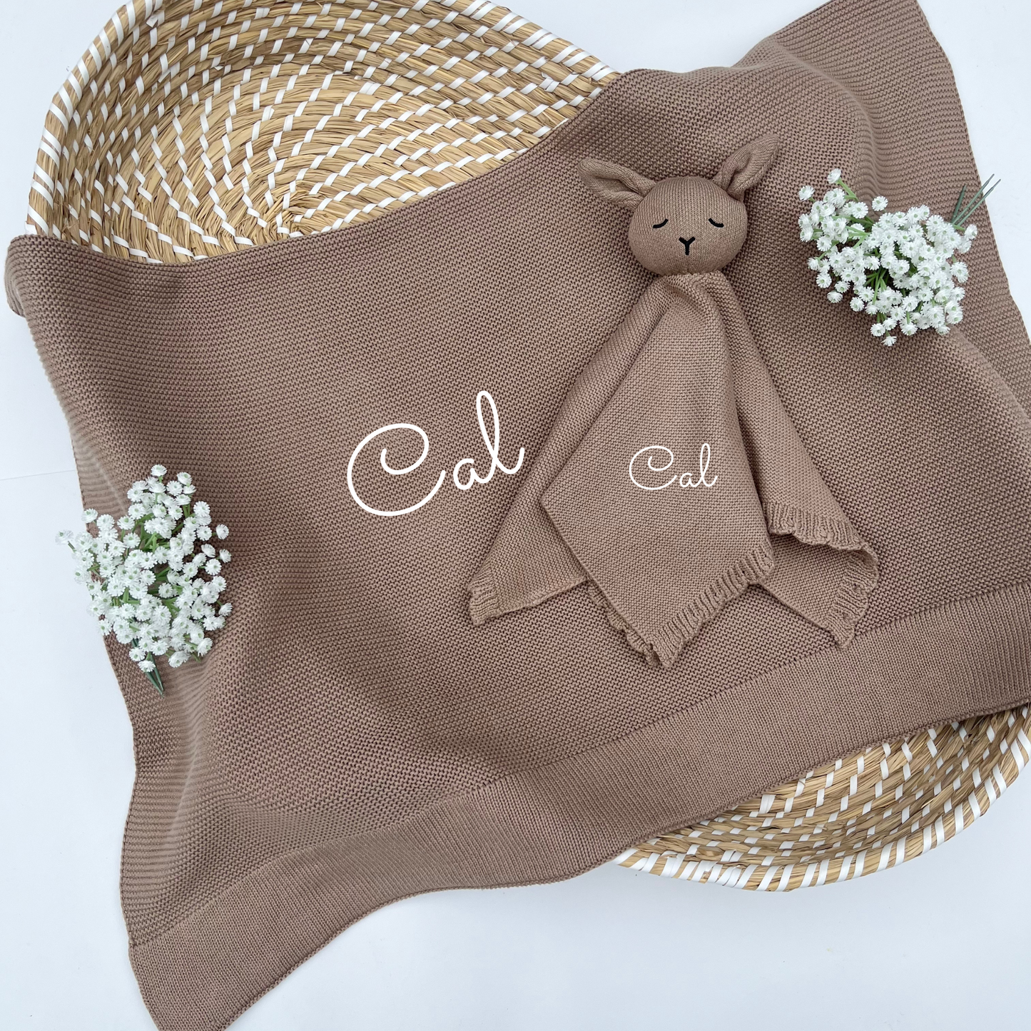 Mocha Two-Piece Personalised Baby Gift Set- Luxury Baby Blanket & Comforter
