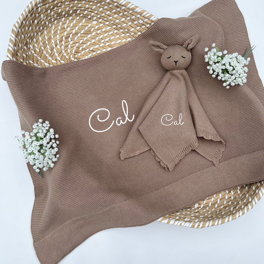 Mocha Two-Piece Personalised Baby Gift Set- Luxury Baby Blanket & Comforter