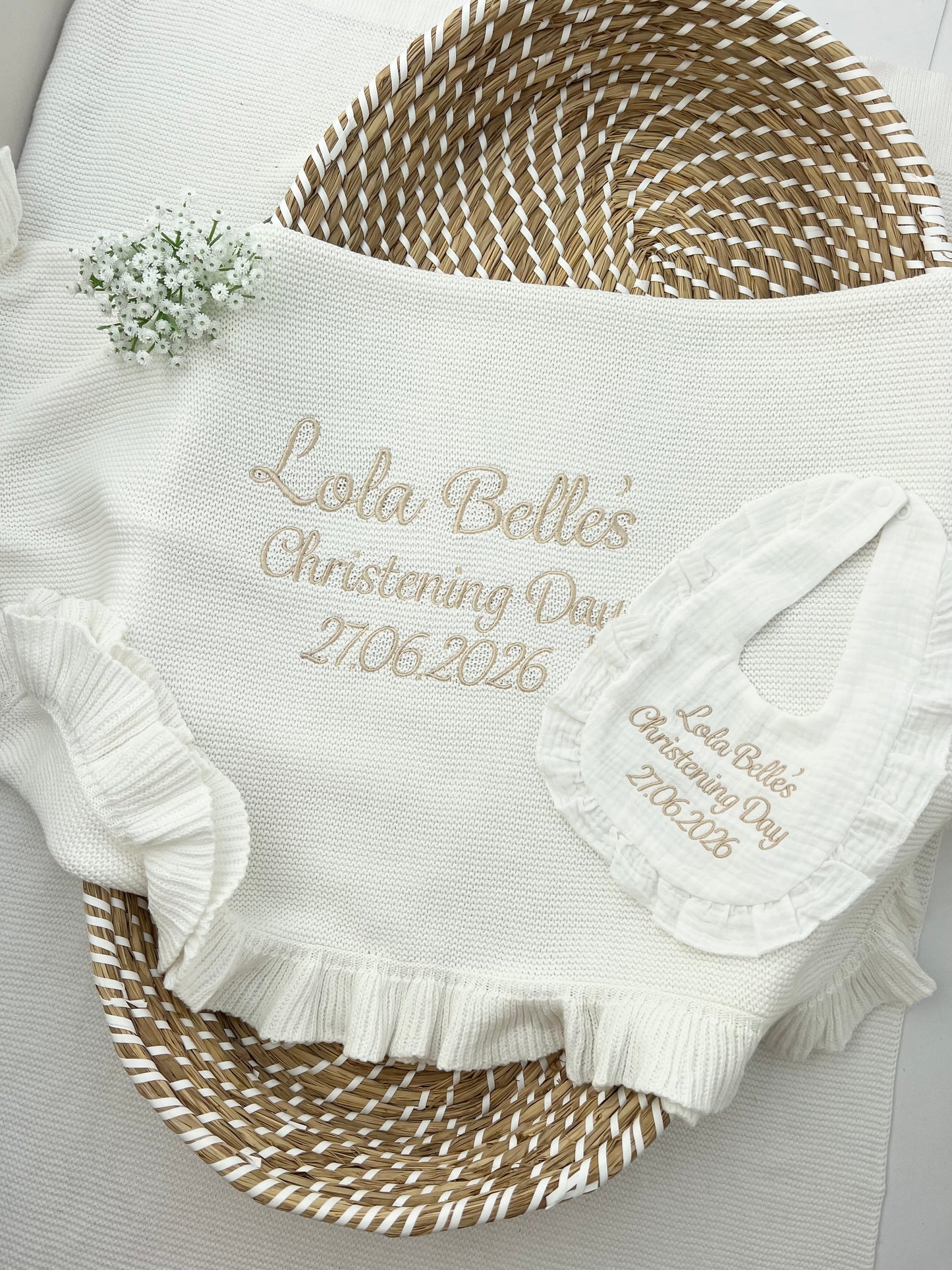Build your own Girls Christening Bundle, Blanket, Grow & Headband & Bib