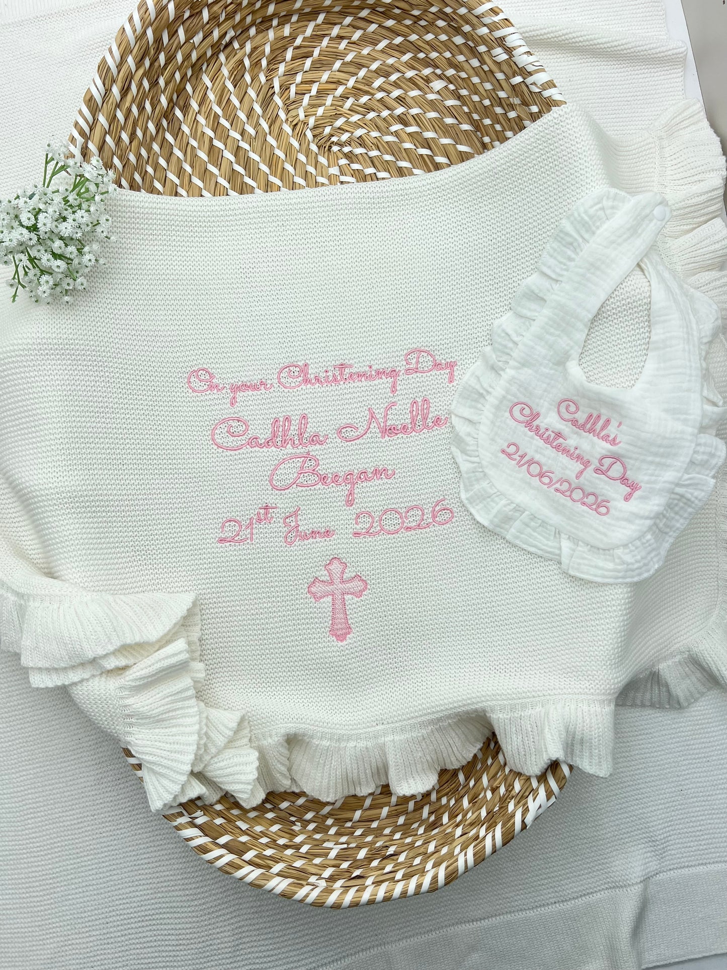 Build your own Girls Christening Bundle, Blanket, Grow & Headband & Bib
