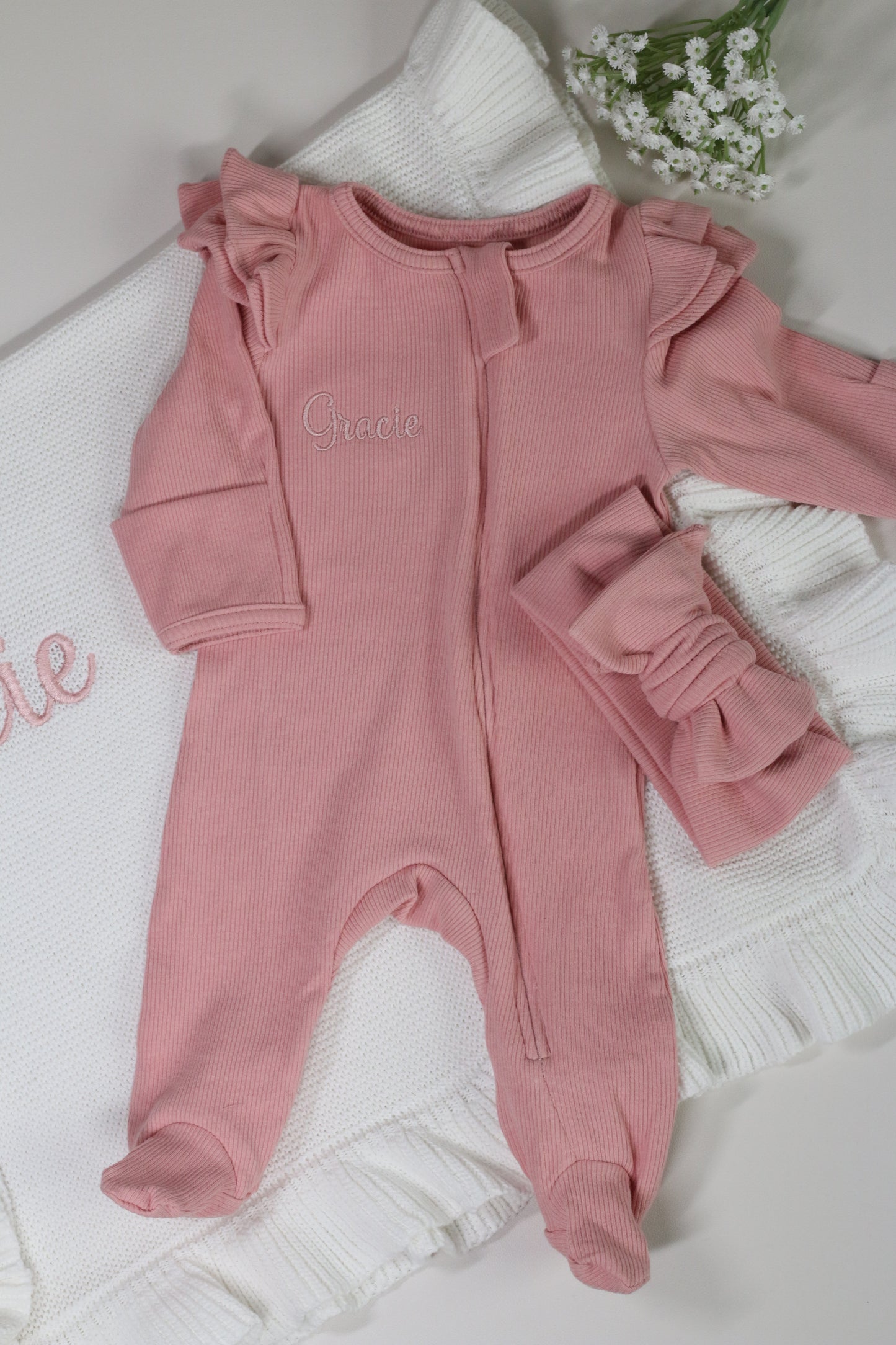 Build your own Frill Blanket, Babygrow & headband bundle (Other colours available)