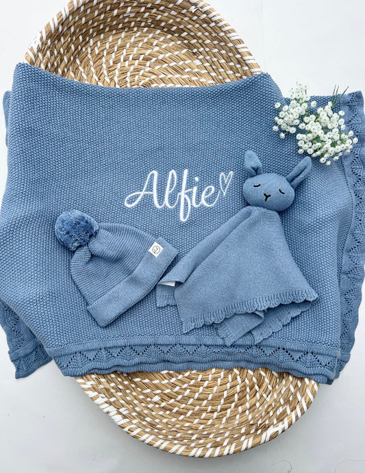 Build your own 3 piece Crochet Knit Blanket, Teddy & Hat (More colours available)