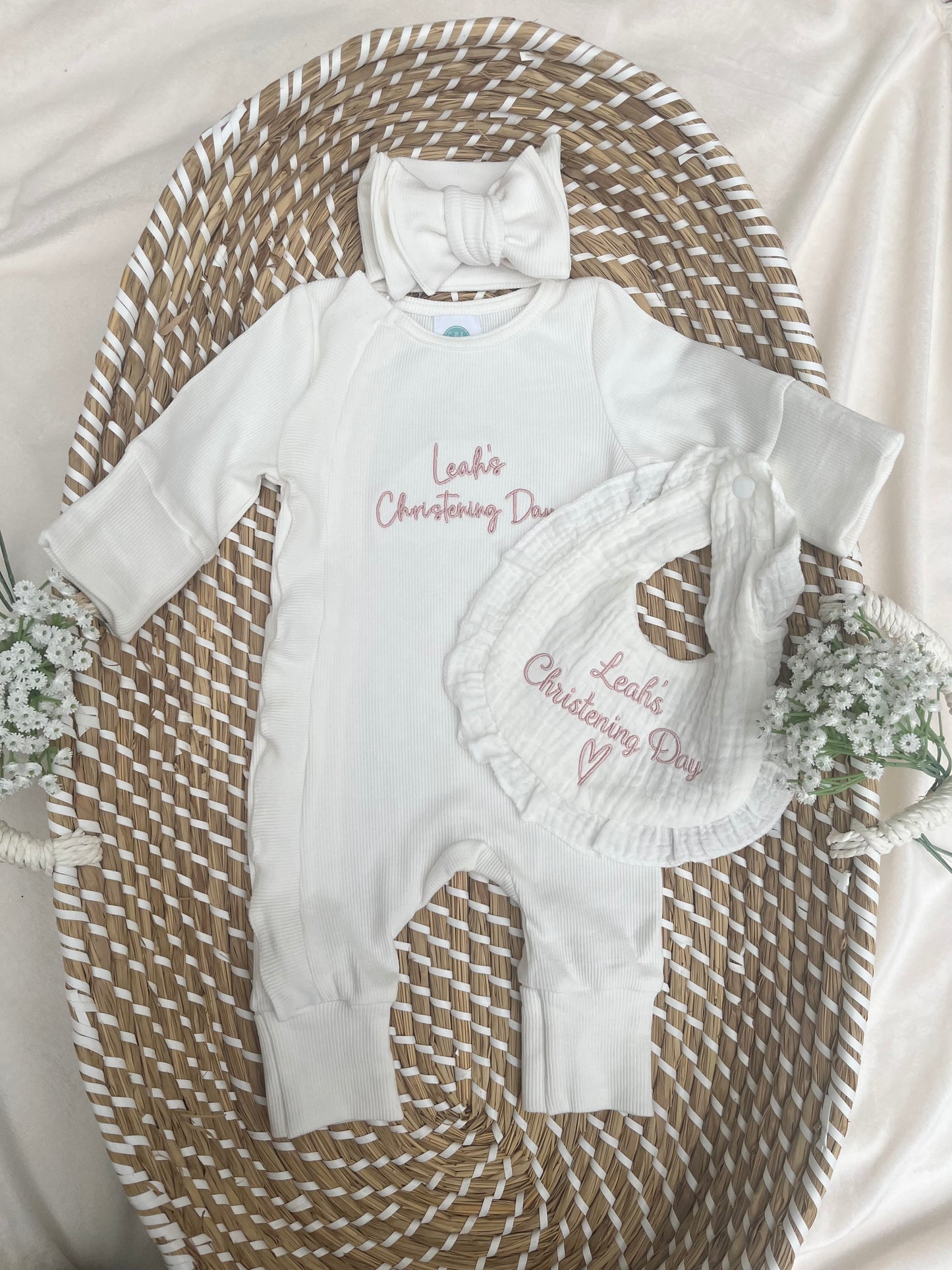 Build your own Girls Christening Bundle, Blanket, Grow & Headband & Bib